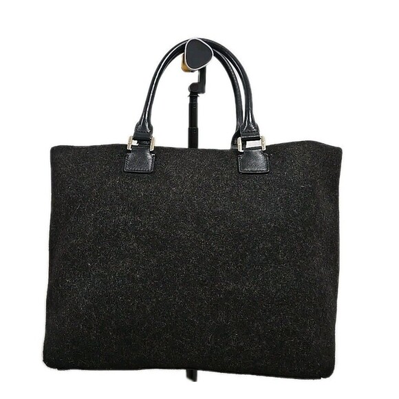 Tory Burch Ella Tote Felt Wool Leather Handbag Charcoal Gray Size Large - Picture 4 of 13